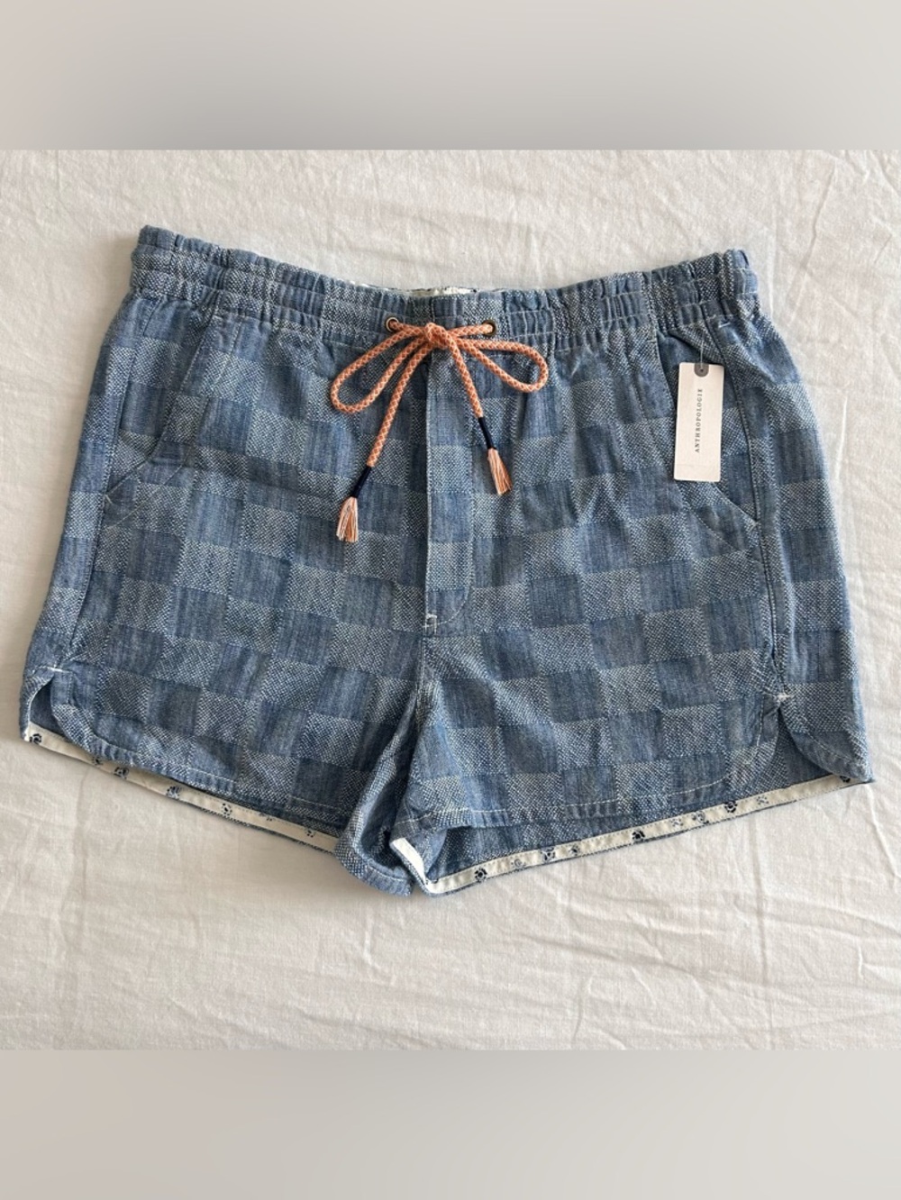 Anthropologie Blue Check Drawstring Women's Shorts